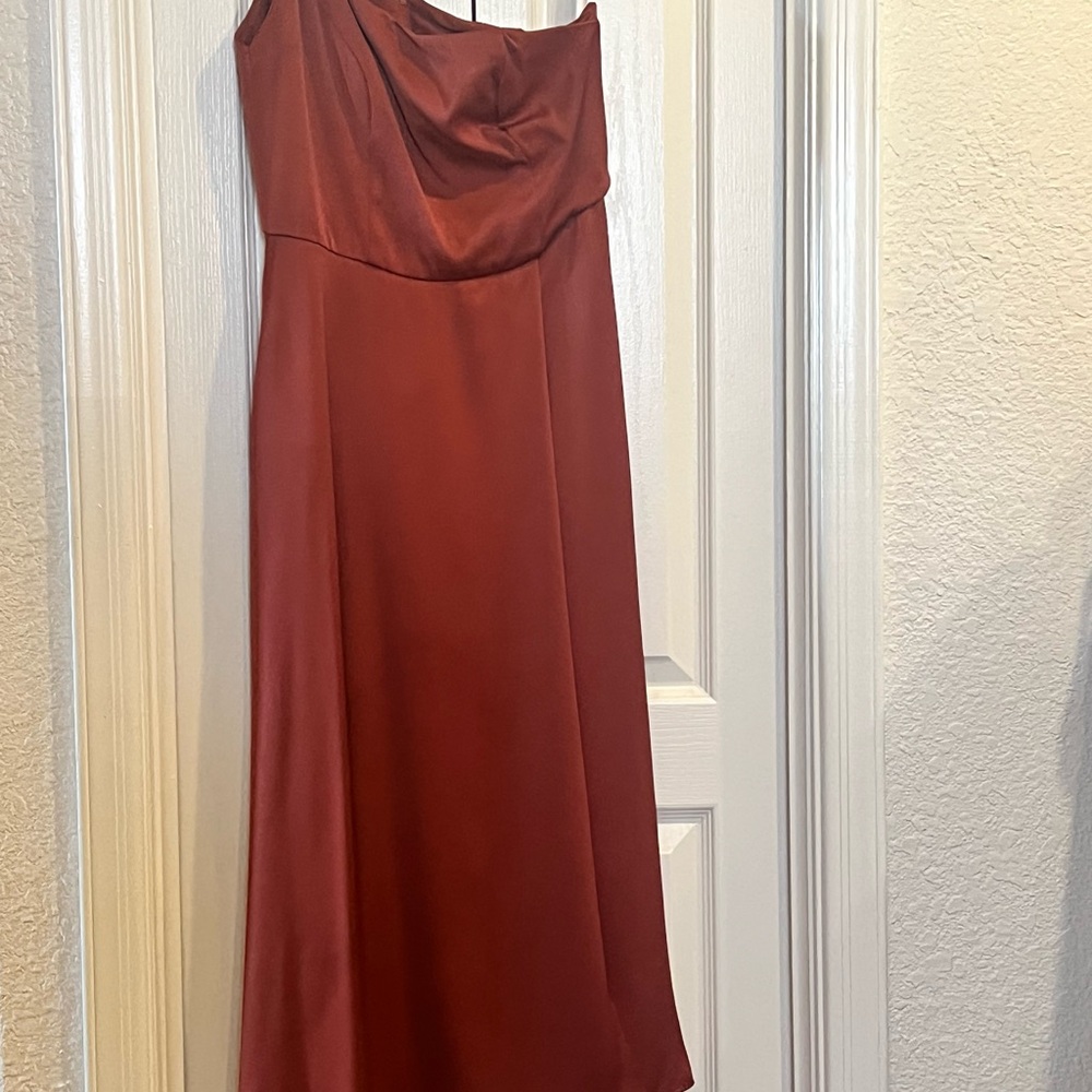 Elegant One-Shoulder Rust Dress